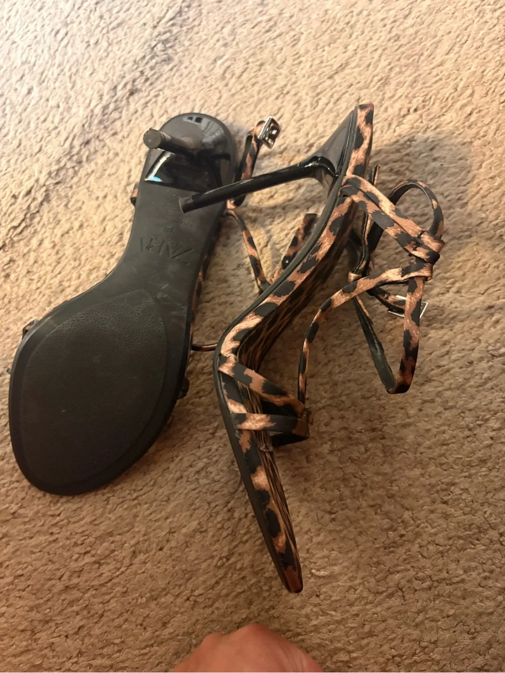 Zara Leopard Print Strappy Heels - Brown/Black